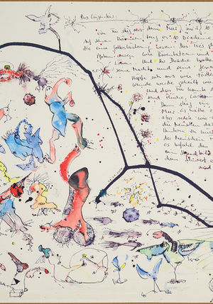 Tanz der Phallusse. A painting by Cavaliere Blu alias Adrian Peter