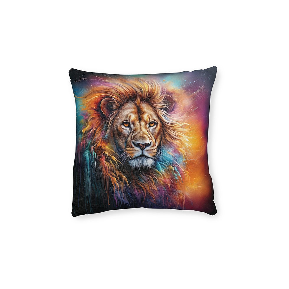 Thumbnail: 12" x 12" Square Pillow with a Vibrant Colourful AI Print of a Lion