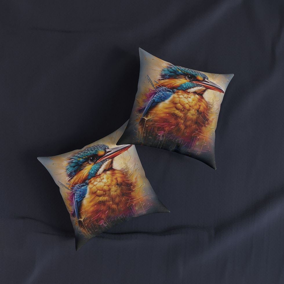 Thumbnail: 12" x 12" Square Pillow with a Vibrant Colourful AI Print of a Kingfisher