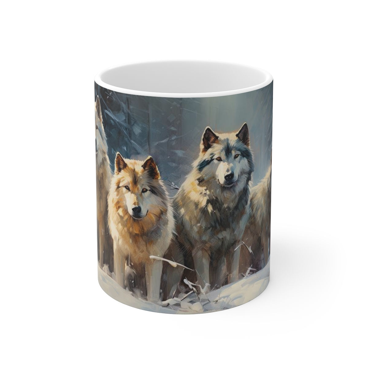 11oz White Mug - Pack of Wolves in Winter