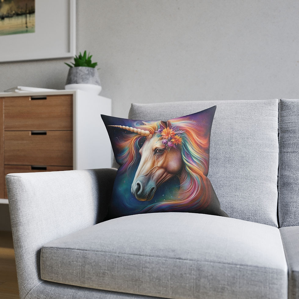Thumbnail: 18" x 18" Square Pillow with a Vibrant Colourful AI Print of a Unicorn