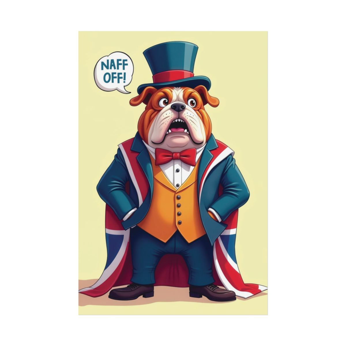 Rolled Poster of a British Bulldog Saying "Naff Off!"