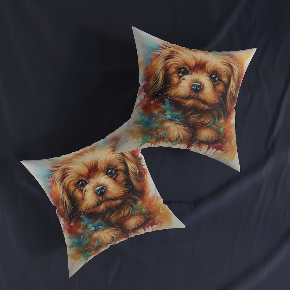 Thumbnail: 22" x 22" Square Pillow with a Vibrant Colourful AI Print of a Puppy