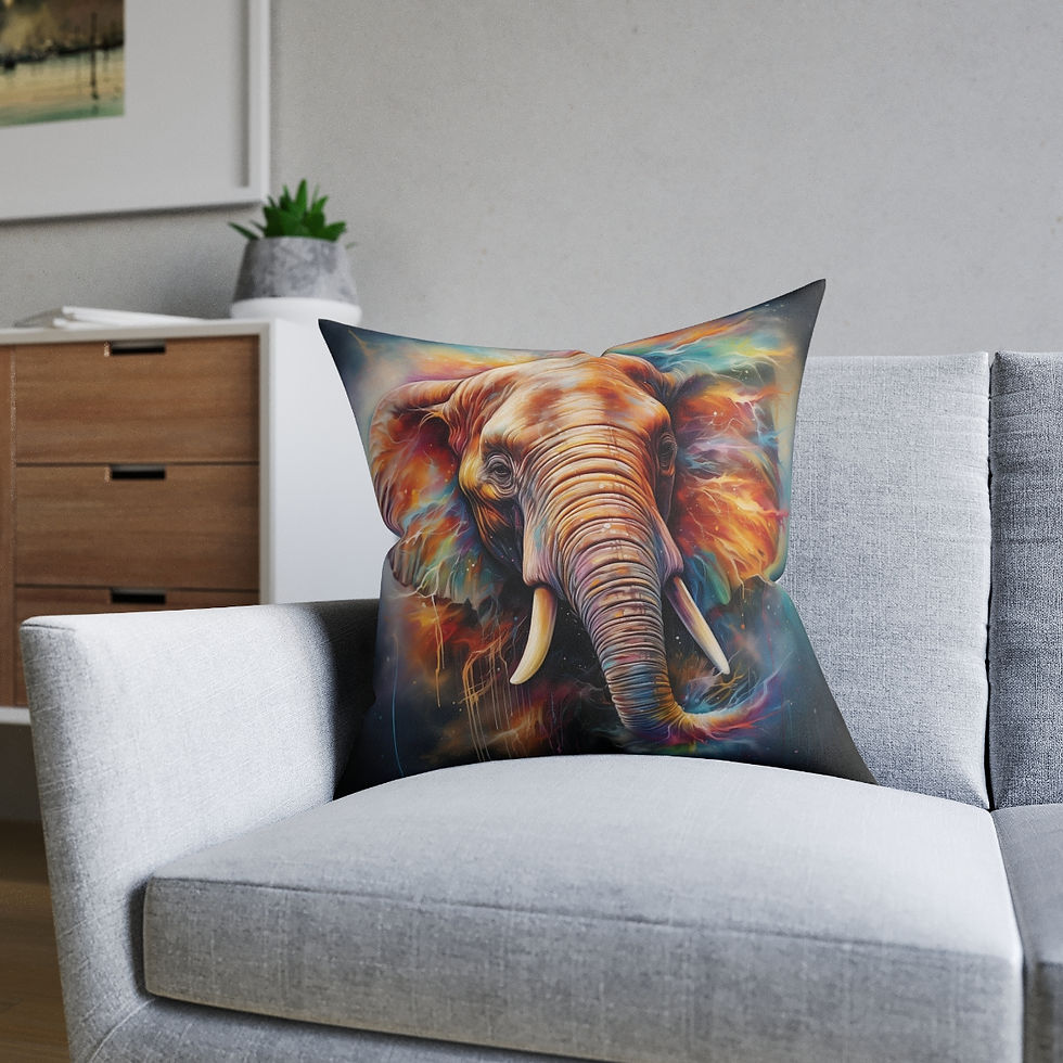 Thumbnail: 22" x 22" Square Pillow with a Vibrant Colourful AI Print of an Elephant