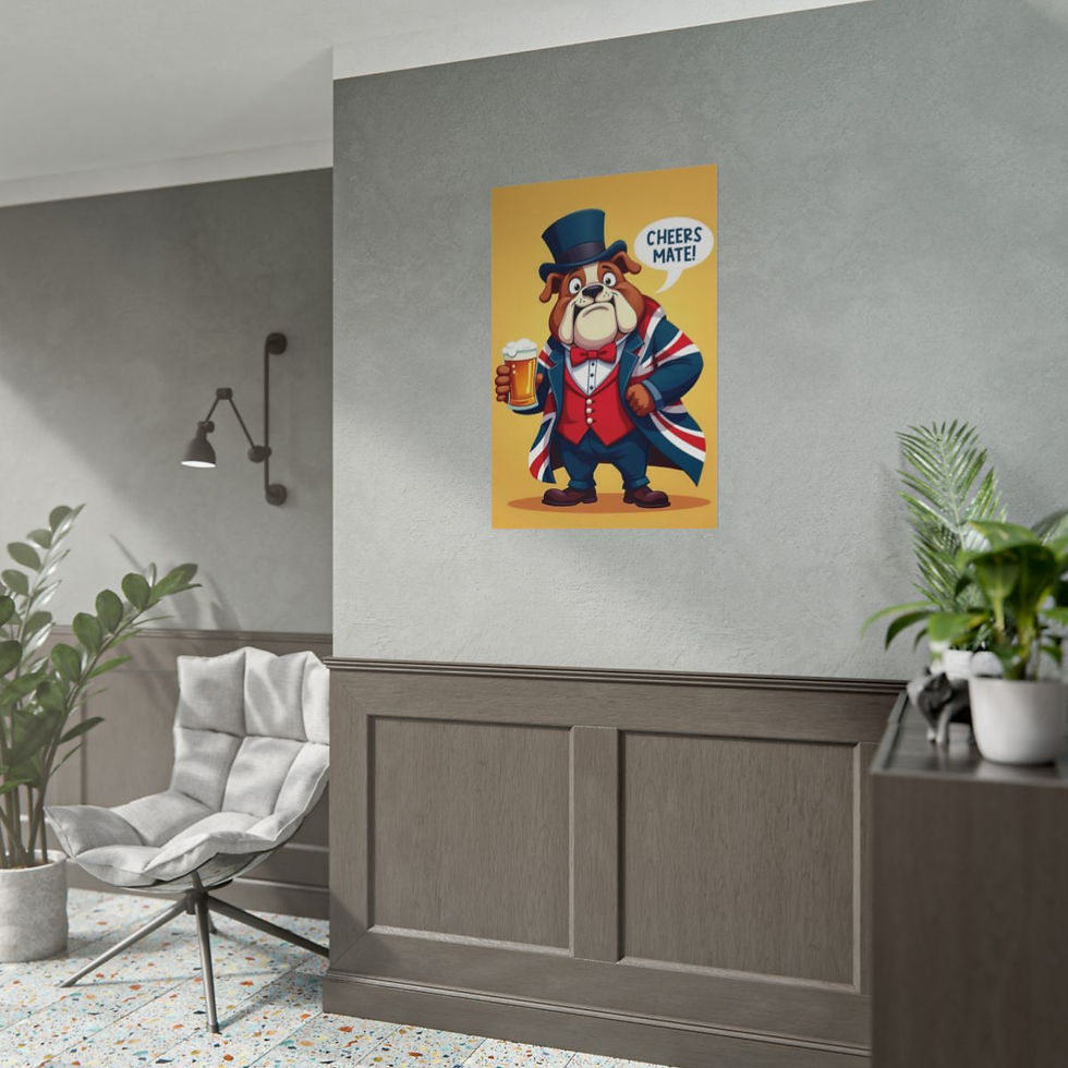 Thumbnail: Rolled Poster of a British Bulldog Saying "Cheers Mate!"