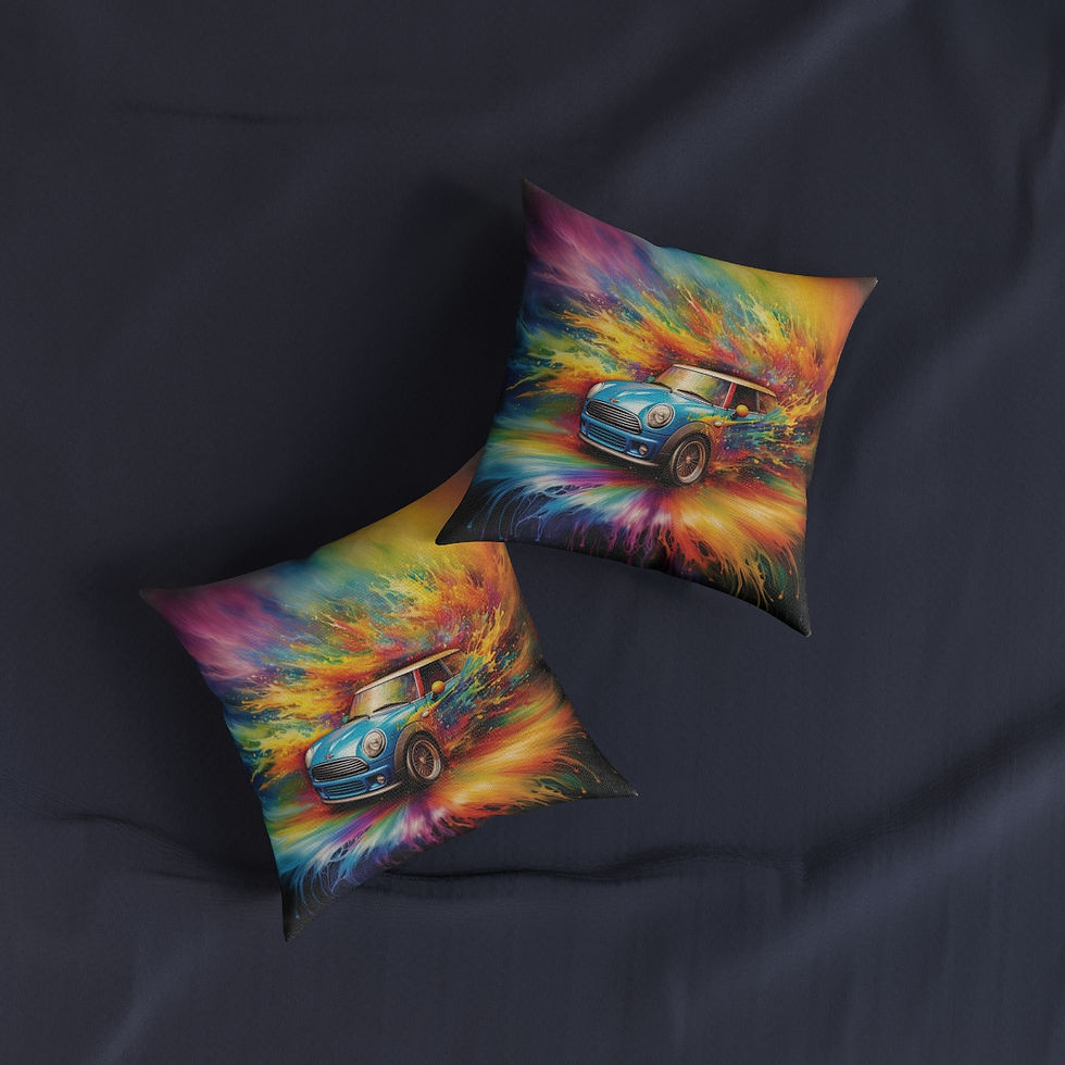 Thumbnail: 12" x 12" Square Pillow with a Vibrant Colourful AI Print of a Car