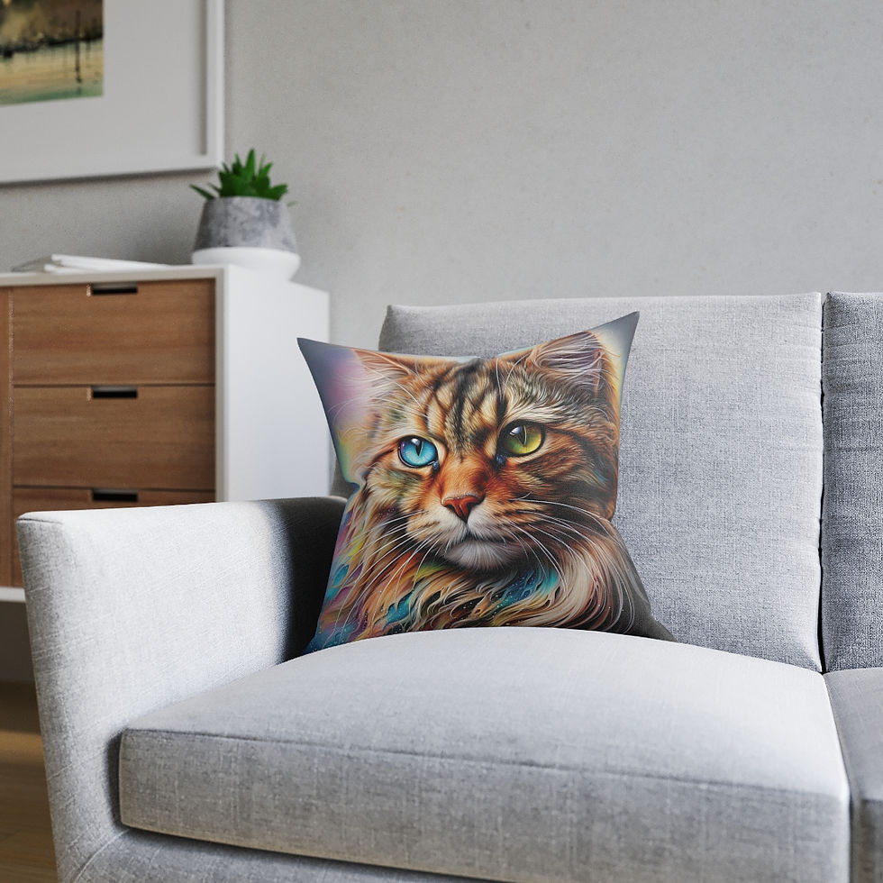 Thumbnail: 18" x 18" Square Pillow with a Vibrant Colourful AI Print of a Cat
