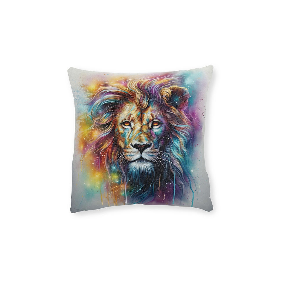 Thumbnail: 12" x 12" Square Pillow with a Vibrant Colourful AI Print of a Lion