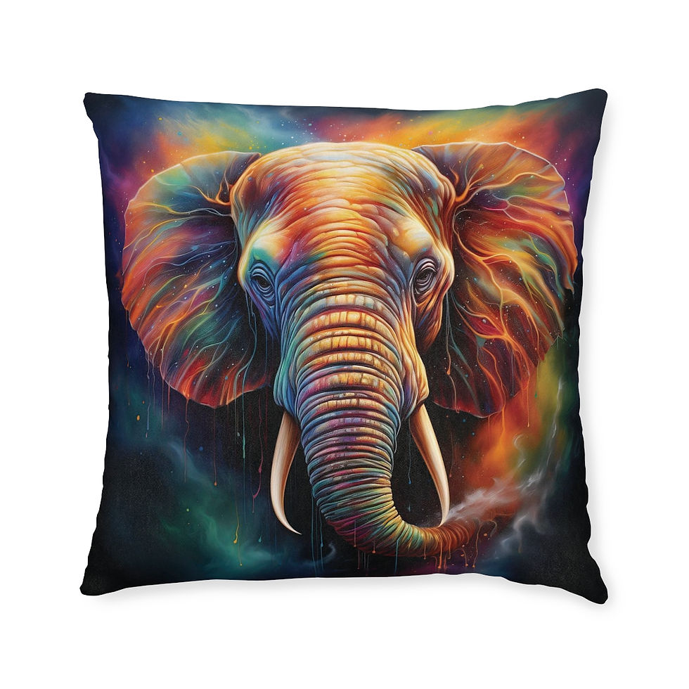 Thumbnail: 22" x 22" Square Pillow with a Vibrant Colourful AI Print of an Elephant
