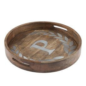 WOOD/METAL 20" ROUND TRAY "P"