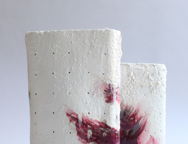 stoneware, porcelain, recycled fired nuggets, crackle glaze