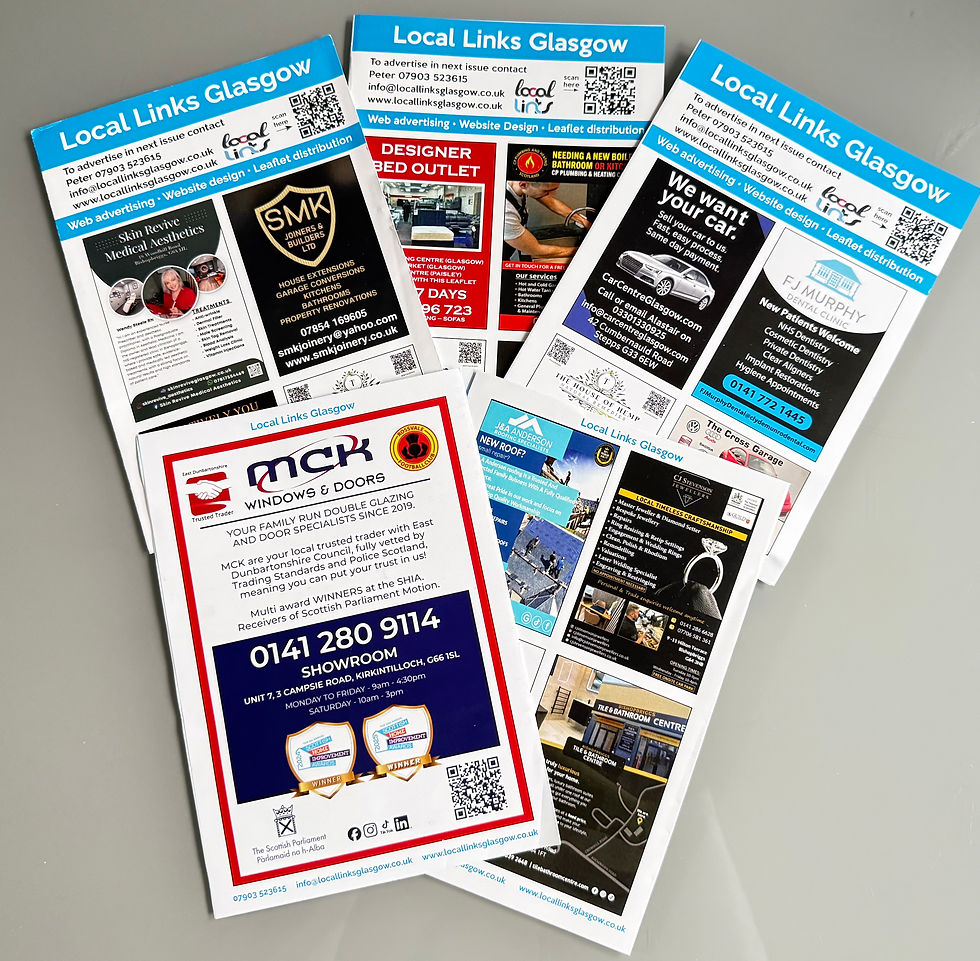 Local Links Glasgow Booklet for Small Business advertising around homes in East Dunbartonshire
