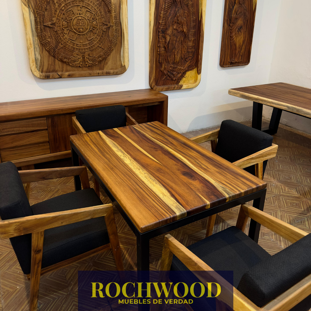 MESA DE MADERA DE PAROTA CON BASE DE HERRERIA