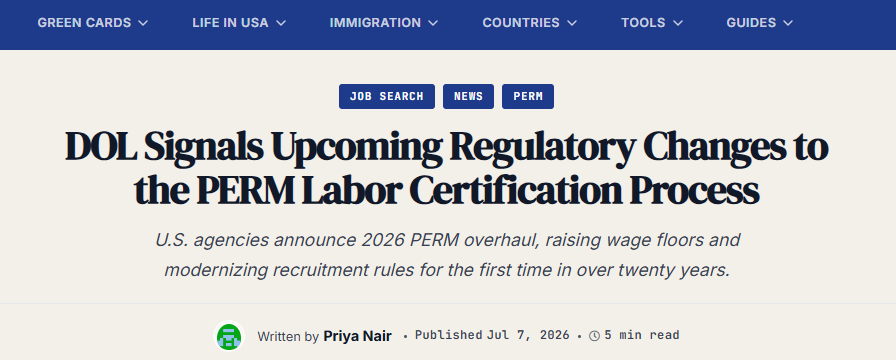 DOL Signals Upcoming Regulatory Changes tothe PERM Labor Certification Process