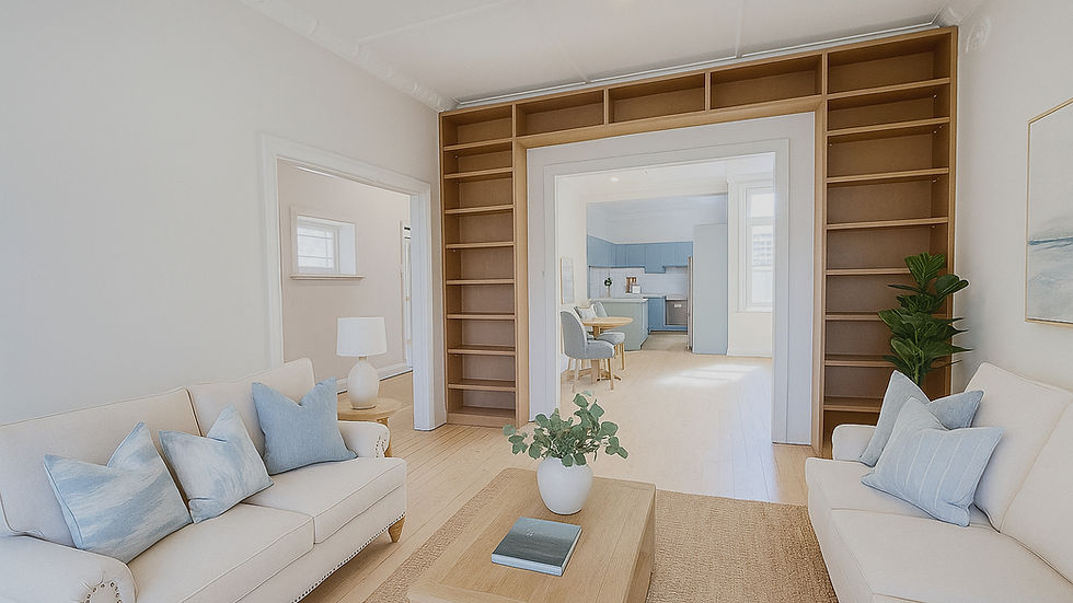 This envisioned interior is bright and welcoming. Rendering completed with Ai assisted tool.