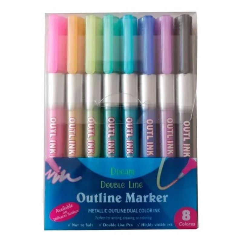 Kit 8/6 peças Caneta Outline Marker Metálica