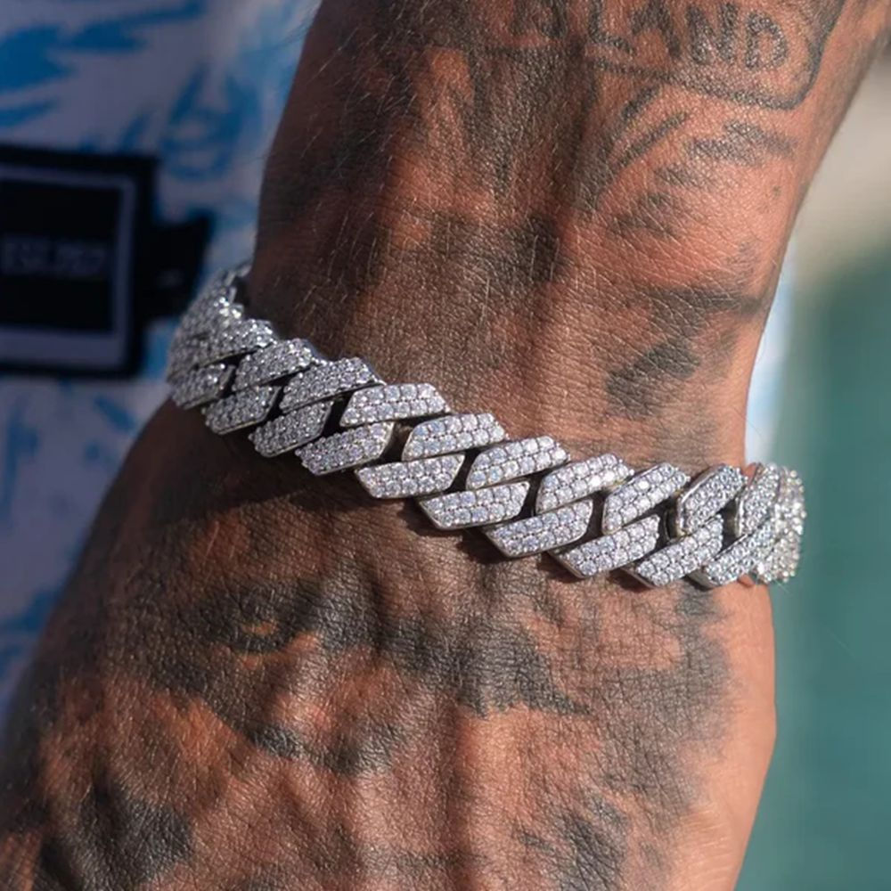 14MM Iced Prong Link Cuban Chain Bracelets for Men Women Full Rhinestones Chunky