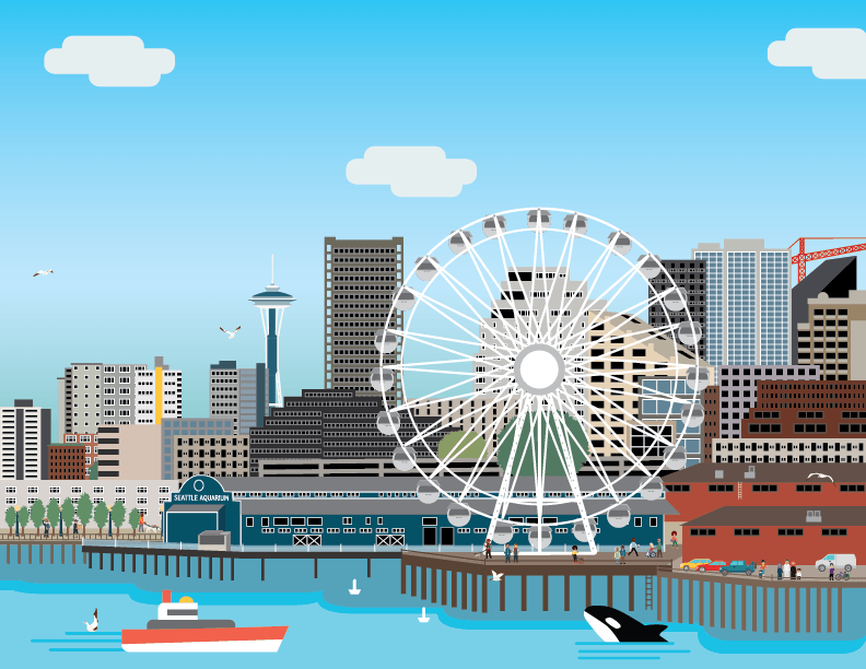 Seattle Waterfront Illustration