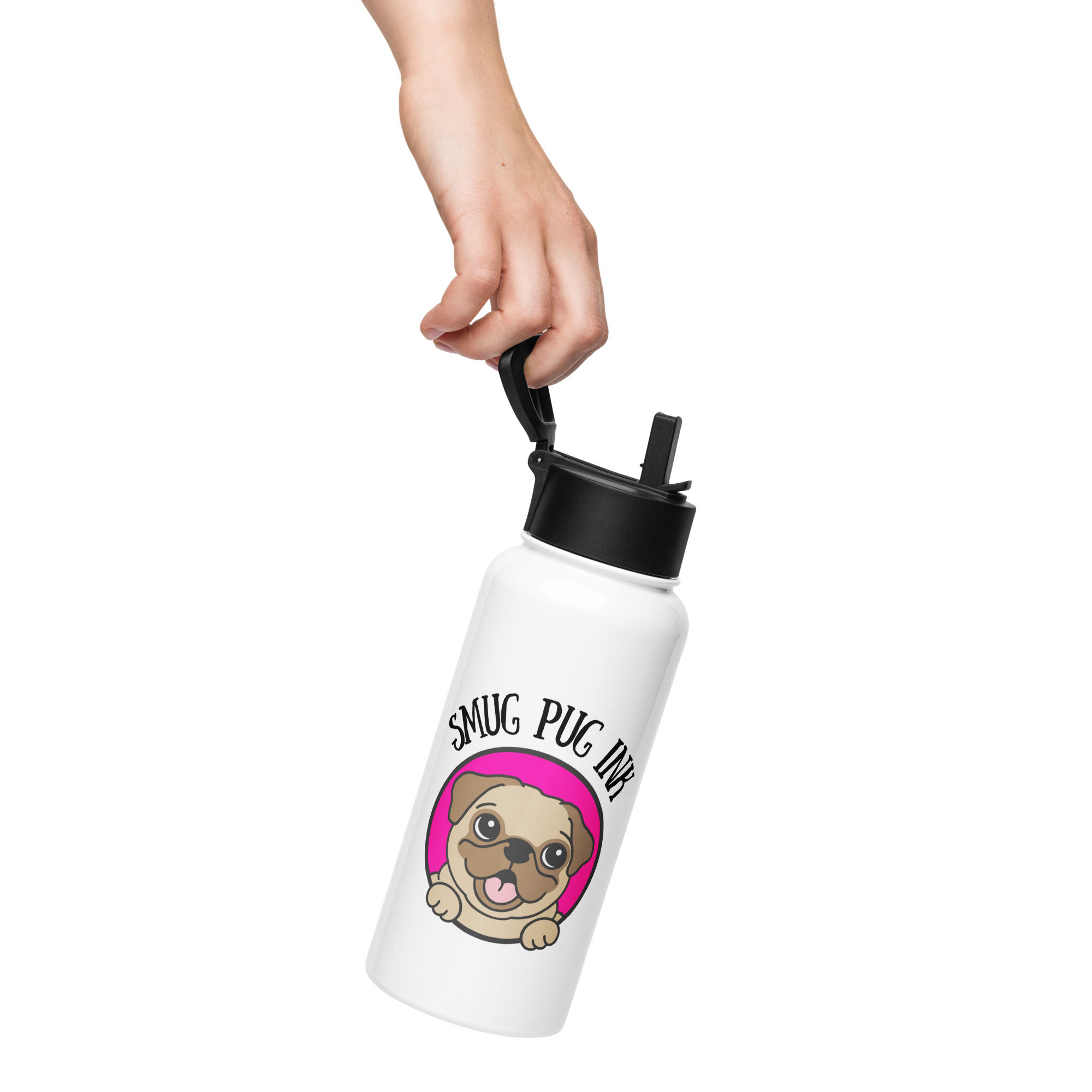 Smug Pug Ink Logo Stainless Steel 32 oz Water Bottle