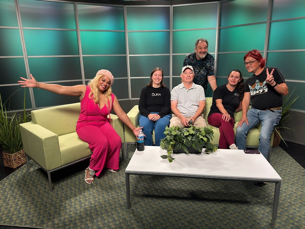 A group portrait on the Diva Talk Tonite set, with Keldamuzik seated at left. Photo credit: Digz Media Group.
