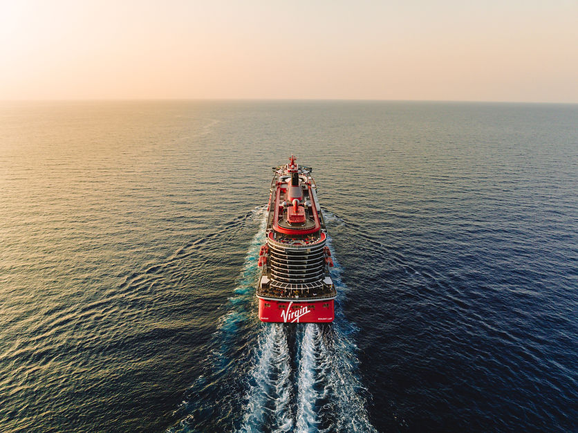 Virgin Voyages-resilient-lady-drone- at sea