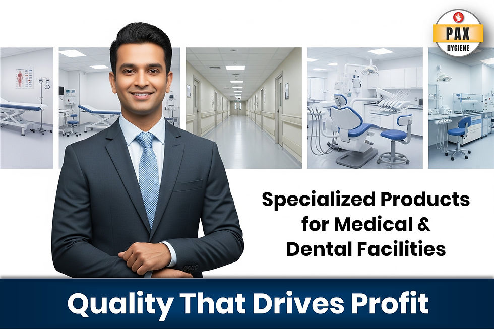 Healthcare professional in medical and dental facilities showcasing Pax specialized disinfectants and sanitizers for hospital-grade cleaning solutions