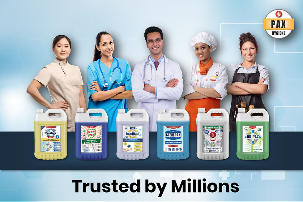 Pax Hygiene cleaning products trusted by healthcare professionals - doctors, nurses, chefs and hospitality staff with disinfectants, sanitizers and surface cleaners