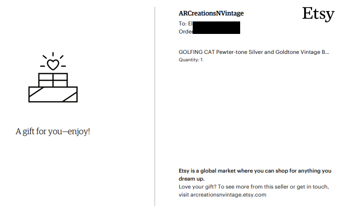 Image: Etsy "marked as gift" packing slip sample