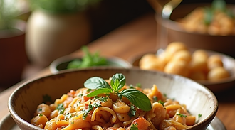 Close-up shot of delicious-looking-norman-cuisine-on-a-rustic-table-with-warm-natural-ligh