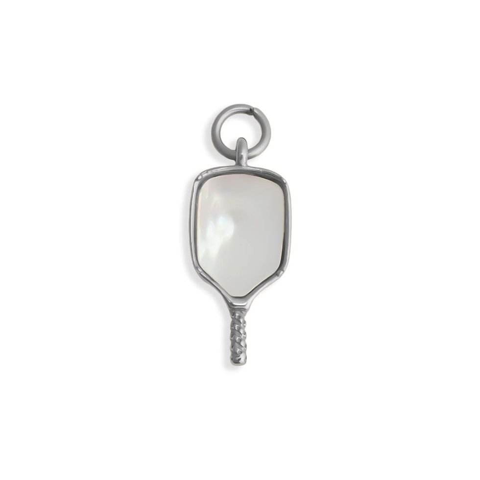 Polished 316L Stainless Steel Mother of Pearl Pickleball Charm - Front View