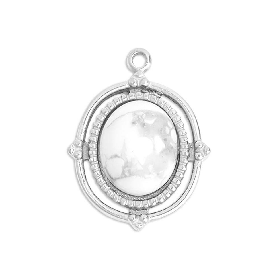 Semi-Precious Stone Halo Charm shown in stainless finish with howlite stone