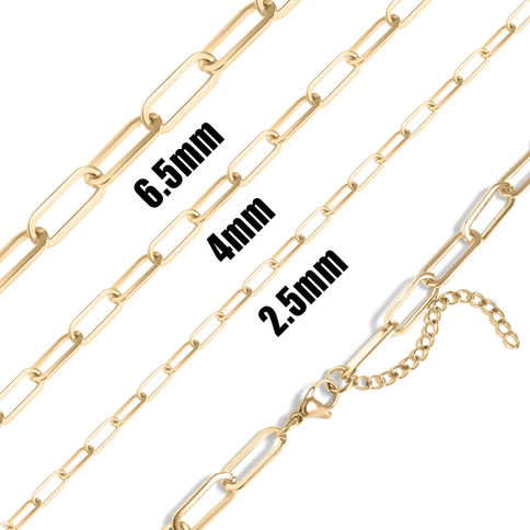 18K Gold PVD Plated Paperclip Chain Necklaces Size Comparison