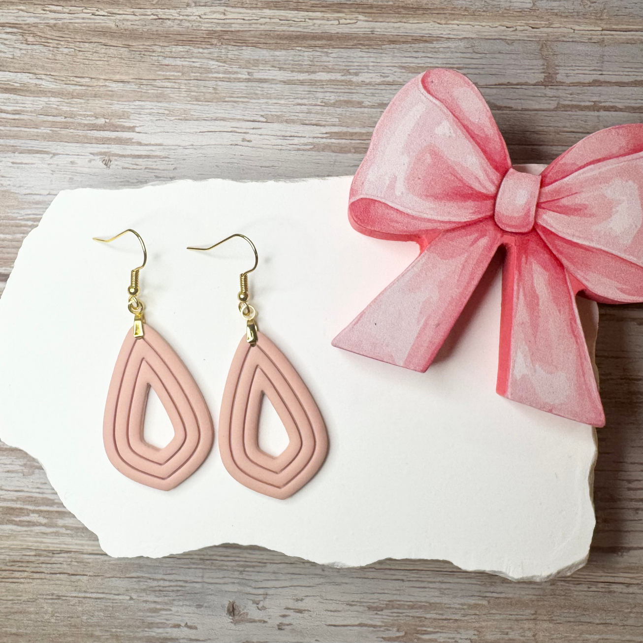 Hazel - Sculpted Fancy Tear Drop Polymer Clay Earrings (Fawn)