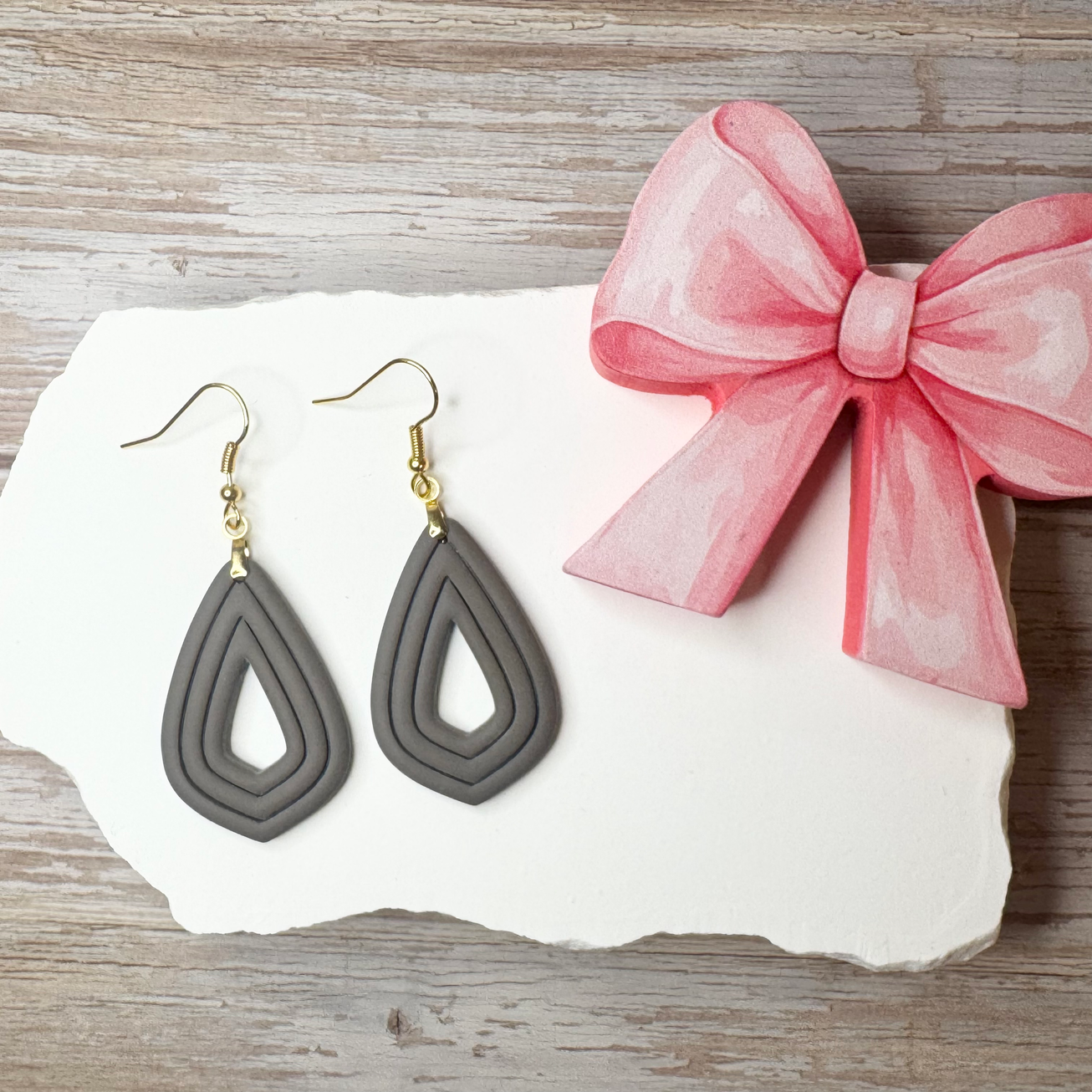 Hazel - Sculpted Fancy Tear Drop Polymer Clay Earrings (Stone)