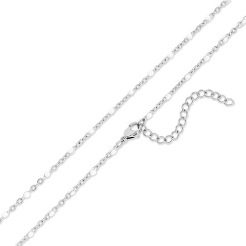 Petite Enamel Station Necklace shown in Polished Stainless Steel shown with clasp and extender chain - White