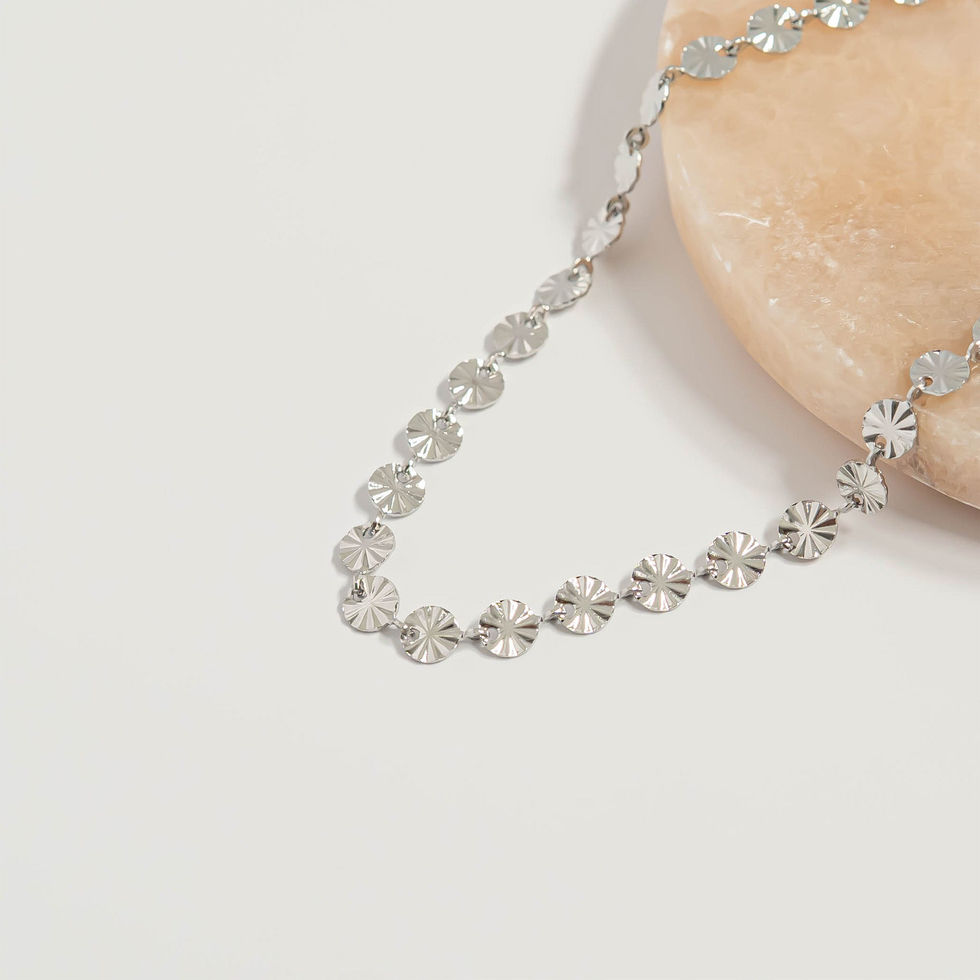 Sunburst Disc Chain Necklace shown in Polished 316L Stainless Steel