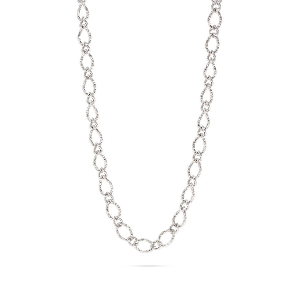 Hammered Oval Link Necklace in Polished Stainless Steel