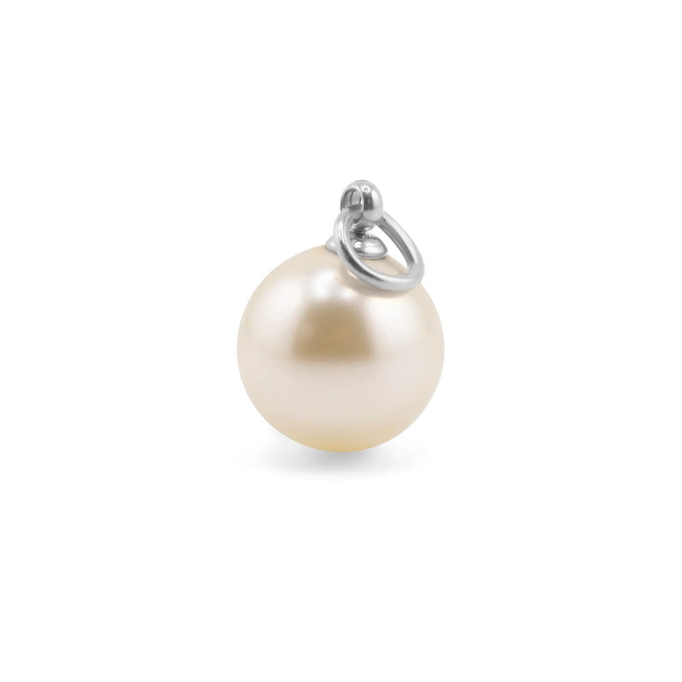 Polished 316L Stainless Steel Classic Glass Pearl Charm - Front View