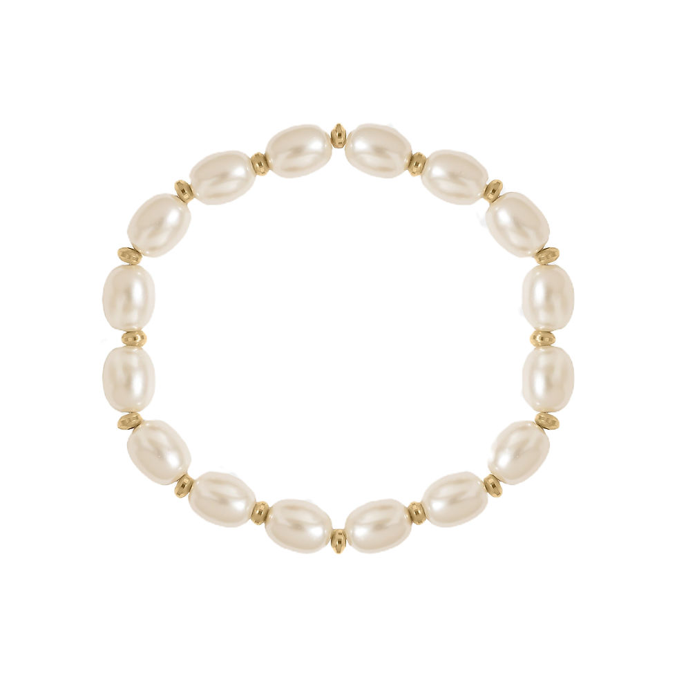Oval glass pearl stretch bracelet in 18K Gold PVD stainless steel on white background