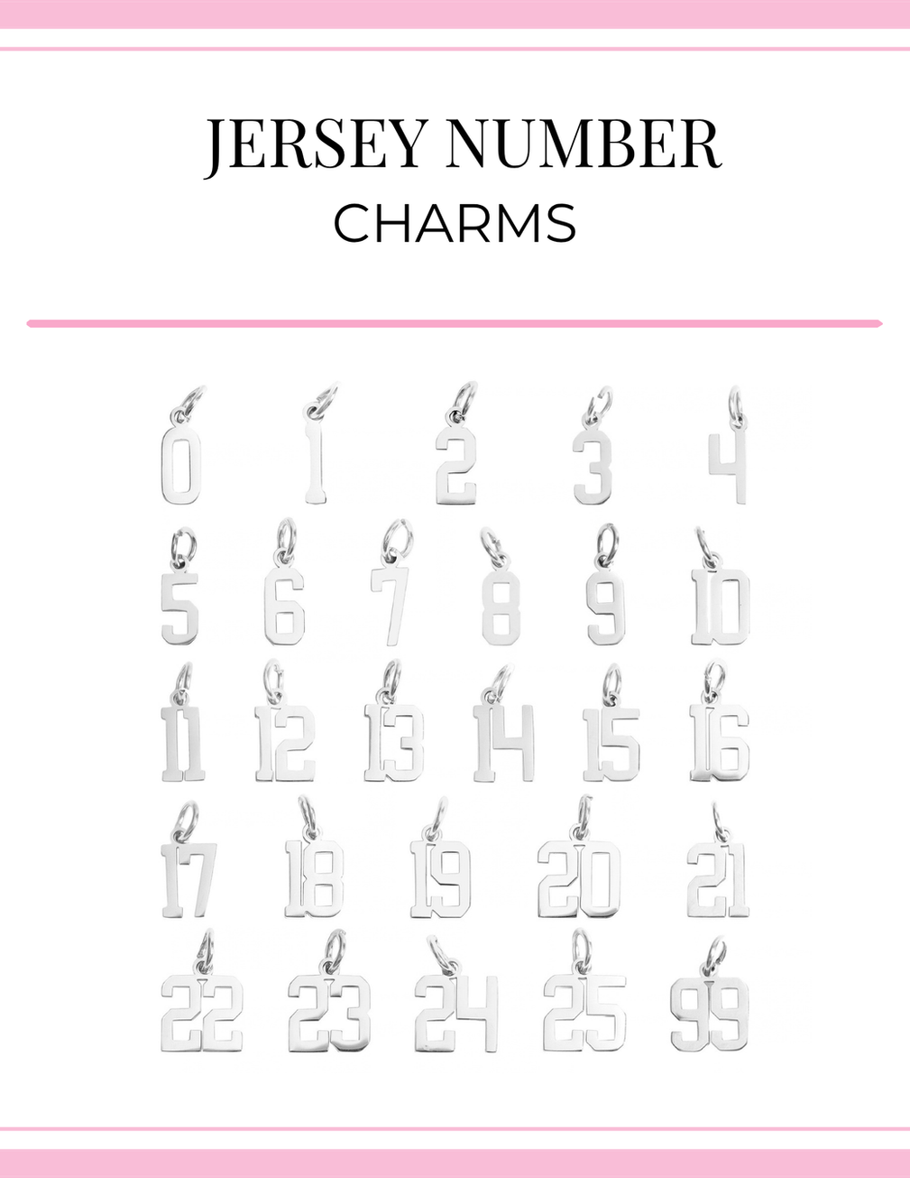 Jersey Number Charm Tile - all numbers shown in stainless finish