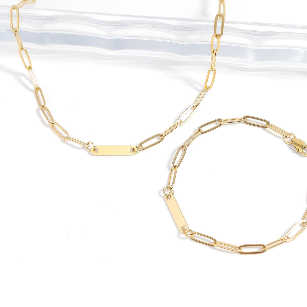 Personalized Paperclip One Bar Necklace and Bracelet in 18K Gold PVD-Plated Stainless Steel