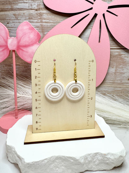 Charlotte - Sculpted Polymer Clay Earrings (White on ruler board)