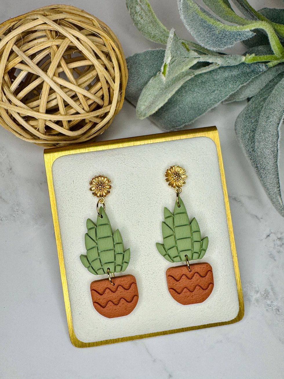 Terracotta Lila clay succulent earrings in orange pots