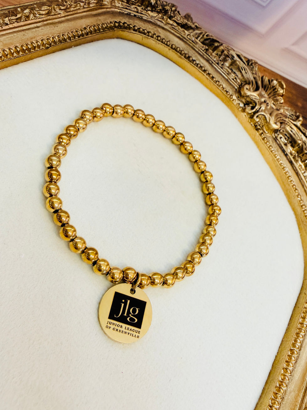 JLG Medallion Beaded Stretch Bracelet shown in 18K Gold PVD Finish
