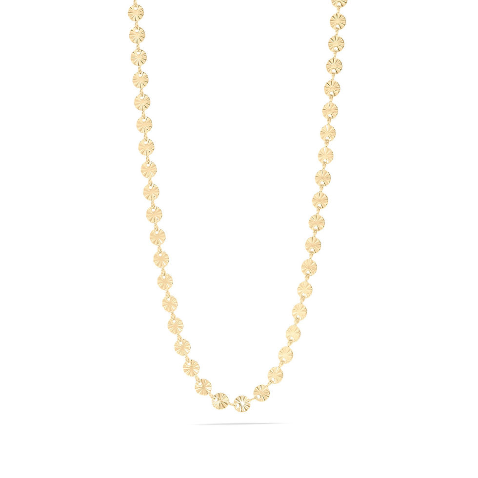Sunburst Disc Chain Necklace shown in 18K Gold PVD Plated Stainless Steel