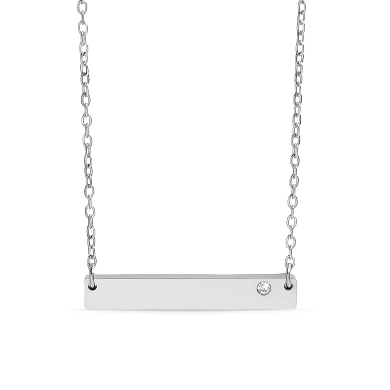 Personalized CZ Bar Necklace in Polished 316L Surgical Stainless Steel
