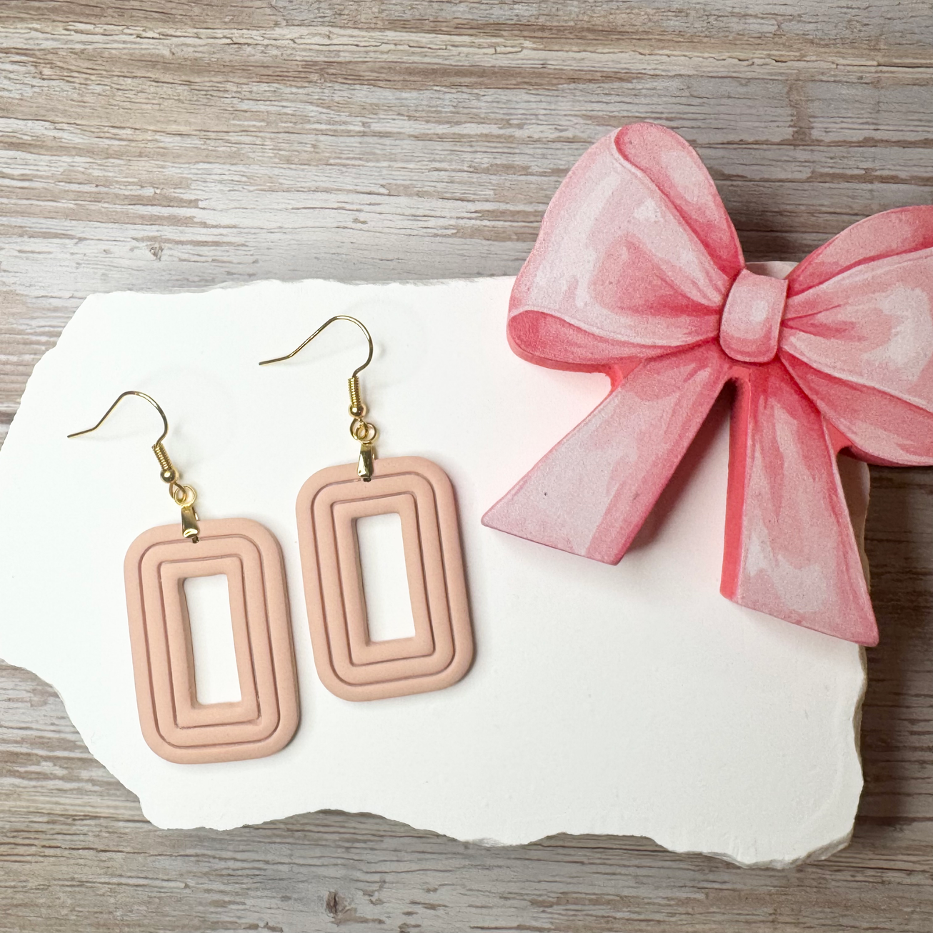 Autumn - Sculpted Rectangle Polymer Clay Earrings (Fawn)
