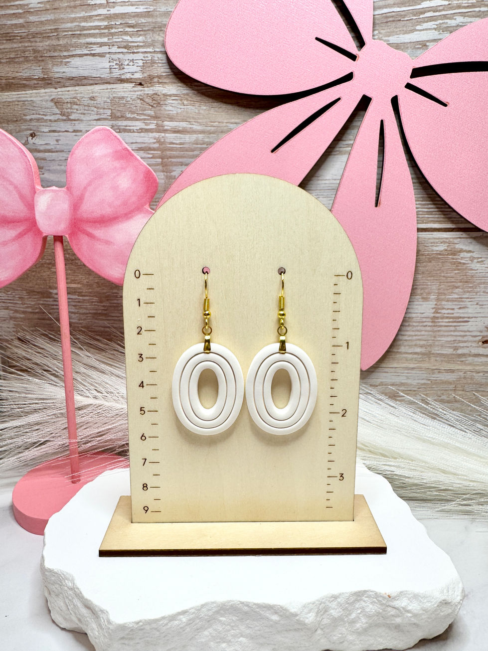 Nora - Sculpted Oval Polymer Clay Earrings (on ruler board - white)