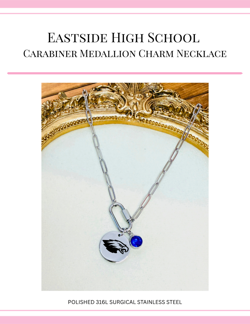 EHS - Carabiner Medallion Necklace in Polished SS
