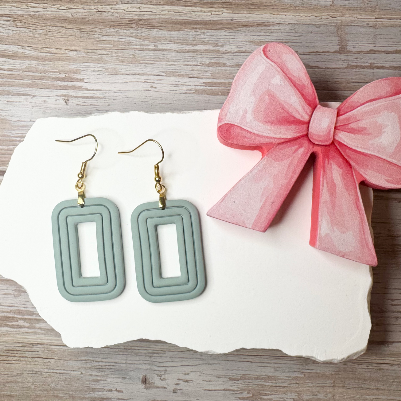 Autumn - Sculpted Rectangle Polymer Clay Earrings (Seafoam)